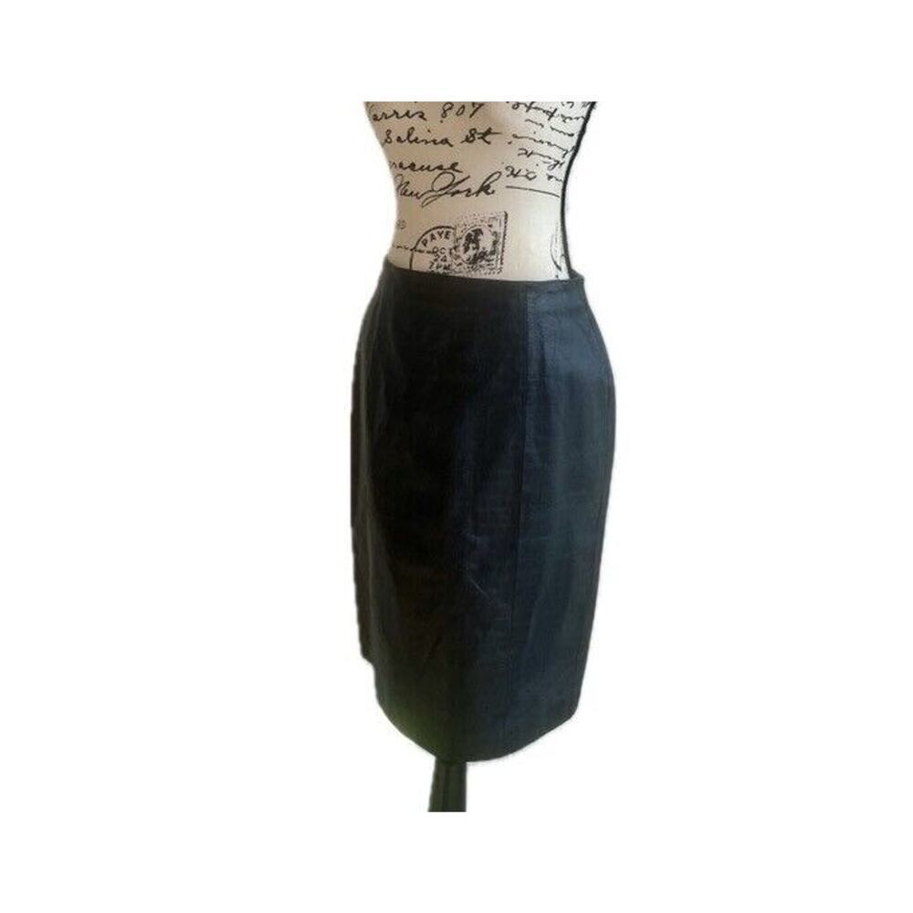 Y2K 90'S R2R SKIRT‎ MIDI GENUINE BLACK LEATHER CROCODILE STAMP SZ 8 GOTH CORE